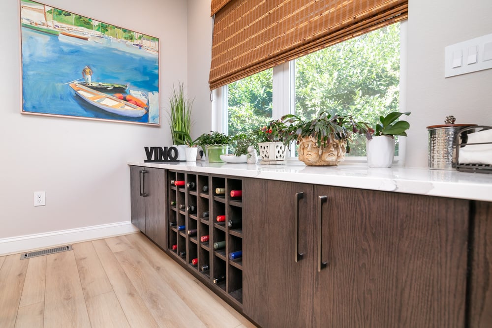 kitchen bar top with wine storage